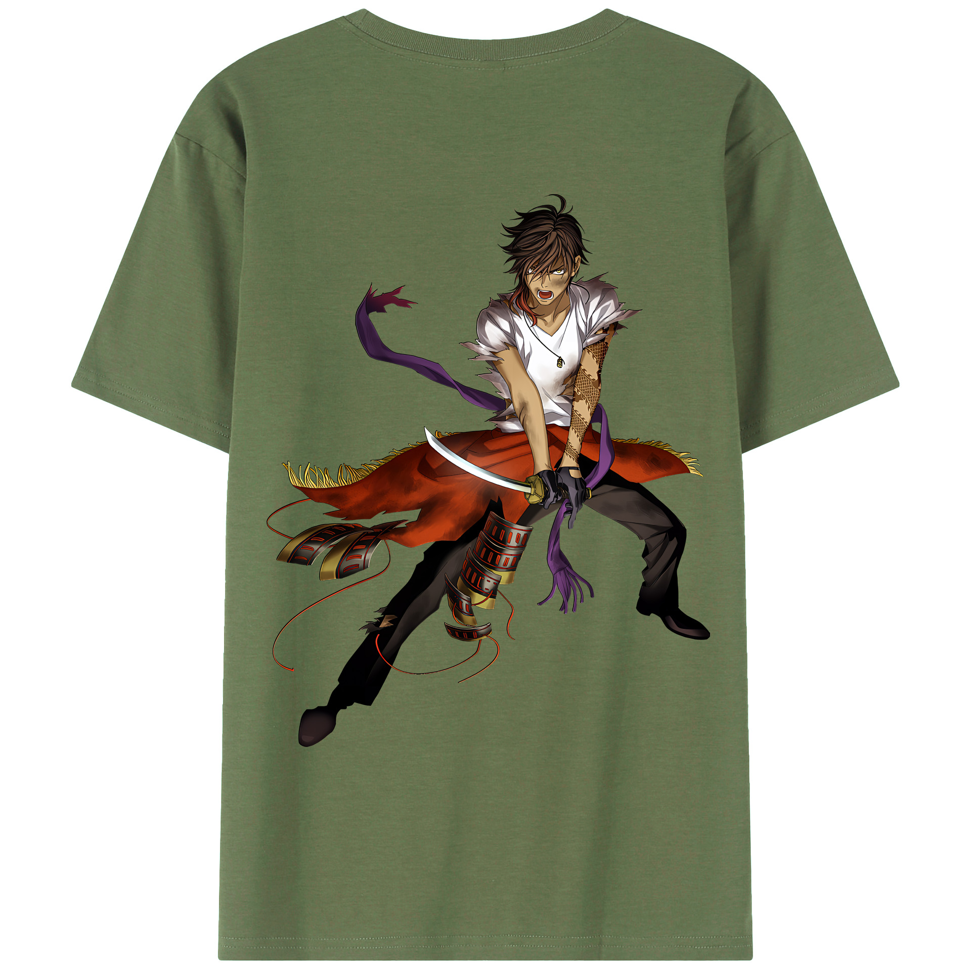 （画像用） 刀剣乱舞 Touken Ranbu 綿100％ メンズ半袖Tシャツ（バックプリント） 通気性